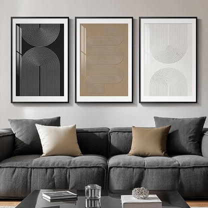Framed Boho Neutral Abstract Wall Art, Minimalist Black White Brown Geometric by Cuspin