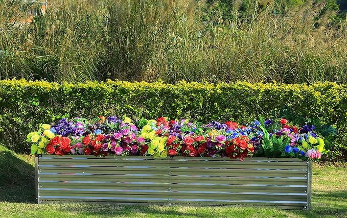 2 Pack 8x2x1FT Galvanized Raised Garden Beds Kit Outdoor Metal Gardening Planter Box for Vegetable Elevated Flower Herbs,Silver