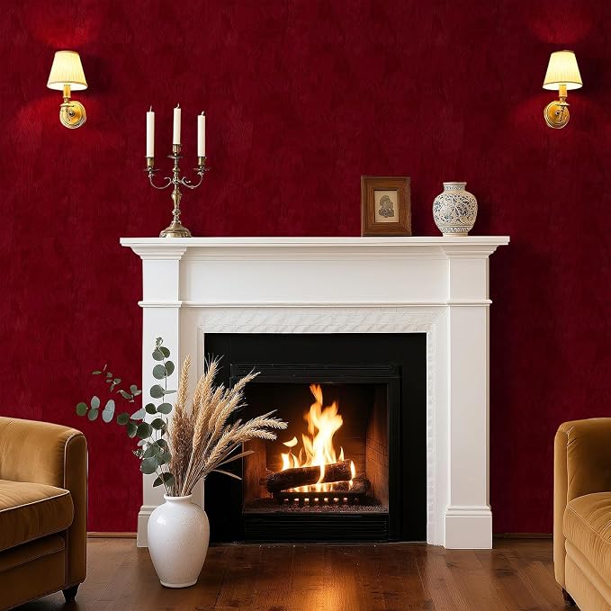 30"x160" Large Size Dark Red Contact Paper Self Adhesive Velvet Wallpaper Peel - Image 5
