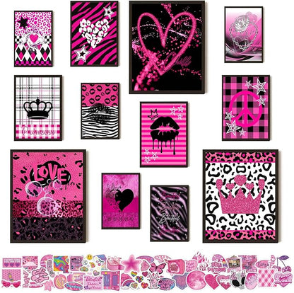 KBKBART Mcbling Y2k Room Decor Aesthetic, Early 2000s Room Decor, Hot Pink Wall by KBKBART