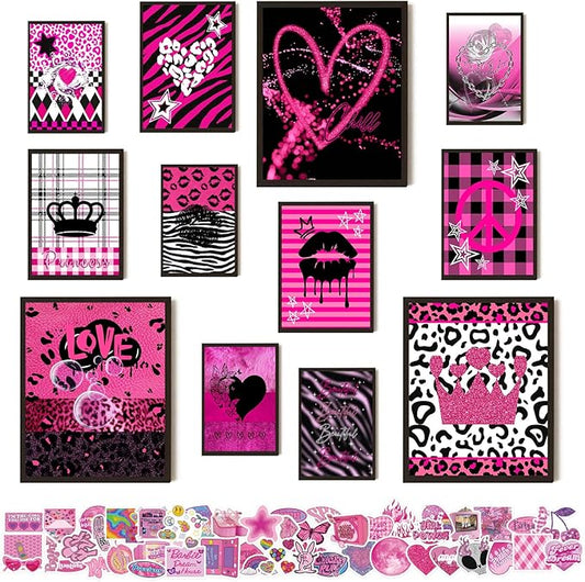 KBKBART Mcbling Y2k Room Decor Aesthetic, Early 2000s Room Decor, Hot Pink Wall by KBKBART