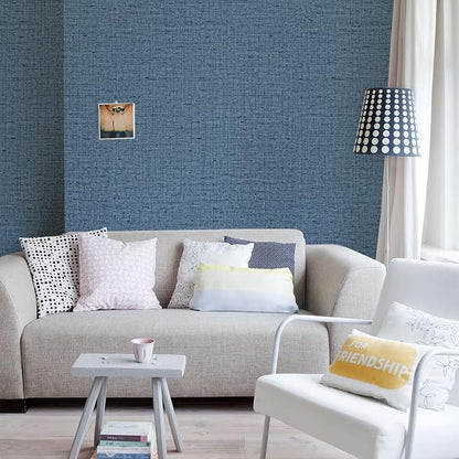 Blue Peel and Stick Wallpaper 393.7inch Textured Linen Contact Paper - Image 5