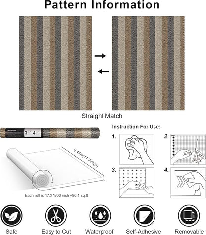 Simon&Siff Textured Fabric Wallpaper Peel and Stick 17.3"x800" Beige/Brown/Grey - Image 7
