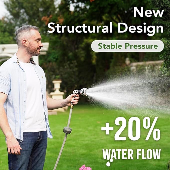 135 ft x 1/2" HOZEREEL Heavy Duty Retractable Garden Hose Reel, Garden Hose Reels Outdoor Organizer- Self Retracting Wall Mount Hose Reel Automatic Recoil Storage, Any Length Lock, 10 Pattern Nozzle