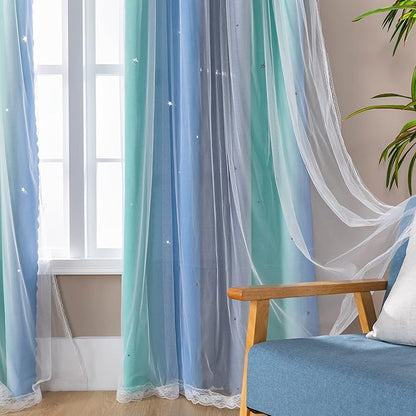 XiDi Curtains for Bedroom Decor, Rainbow BluGrenGrey-34-45 - Image 3