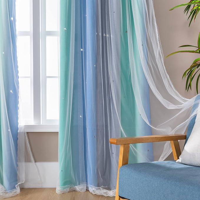 XiDi Curtains for Bedroom Decor, Rainbow BluGrenGrey-34-96 - Image 4