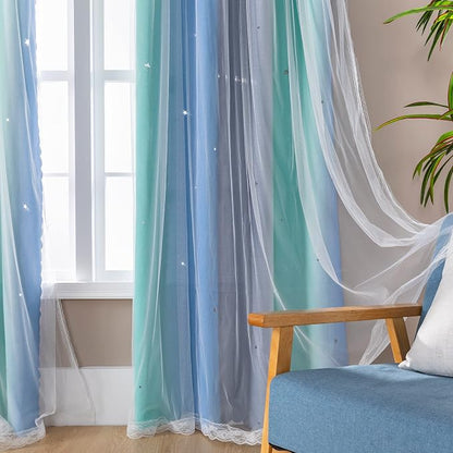 XiDi Curtains for Bedroom Decor, Rainbow BluGrenGrey-52-45 - Image 3