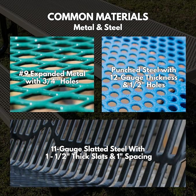 Heavy-Duty Outdoor Bench Thermoplastic Coated, Punched Steel, Commercial-Grade Garden Bench, Made in America (Portable with Back, 4 Ft, Textured Copper)