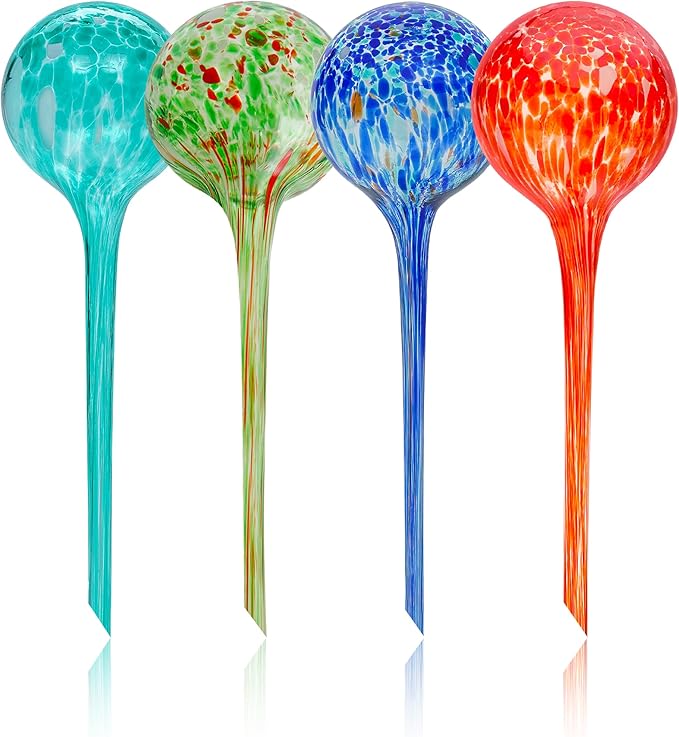 Iridescent Self Watering Globes, Glass Rainbow Plant Watering Globes, Self Watering Planter Insert, Automatic Plant Waterer Indoor (Large-4 Pcs Multi-Color, Large)