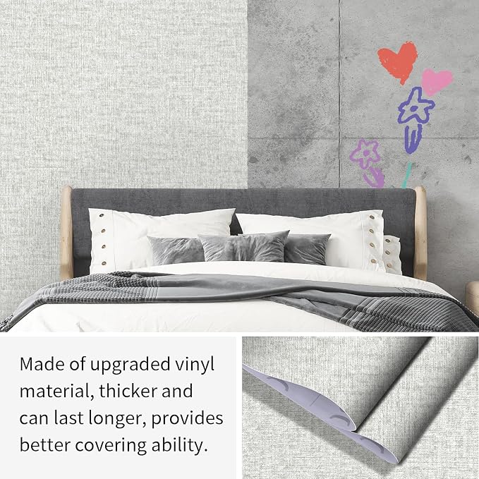 Grey Grasscloth Peel and Stick Wallpaper, Vintage Textured Contact Paper 15.75" - Image 9