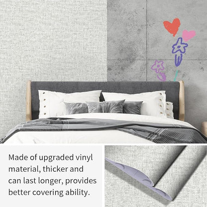 Grey Grasscloth Peel and Stick Wallpaper, Vintage Textured Contact Paper 15.75" - Image 9