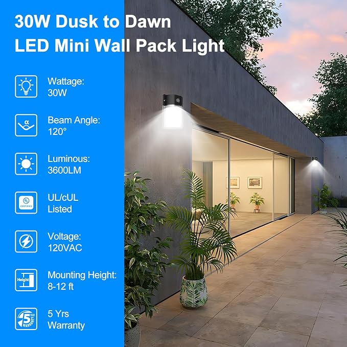 30W LED Wall Pack Light, Dusk to Dawn Outdoor Lighting Sensor, LED Outdoor Wall - Image 3