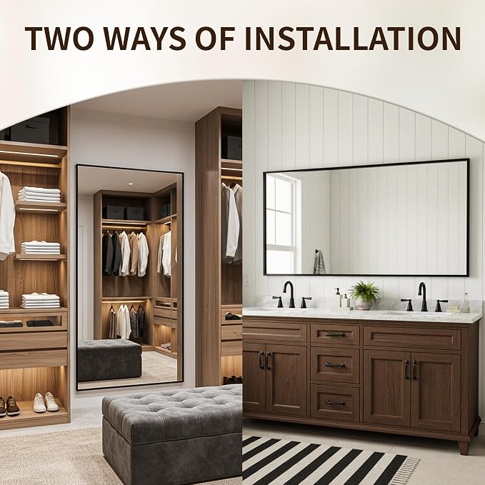 Large Black Bathroom Mirror, Shatterproof & Anti-Rust Vanity Mirror Wall Mount - Image 3