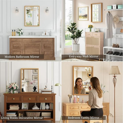 Syndra Natural Wood Frame Bathroom Mirror, 22x30'' Modern Vanity Mirror - Image 5