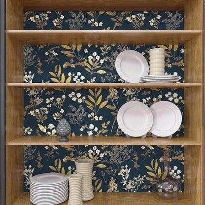 Laatse Dark Blue Leaf Wallpaper Peel and Stick Dark Floral Wallpaper - Image 5