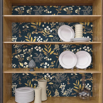 Laatse Dark Blue Leaf Wallpaper Peel and Stick Dark Floral Wallpaper - Image 6