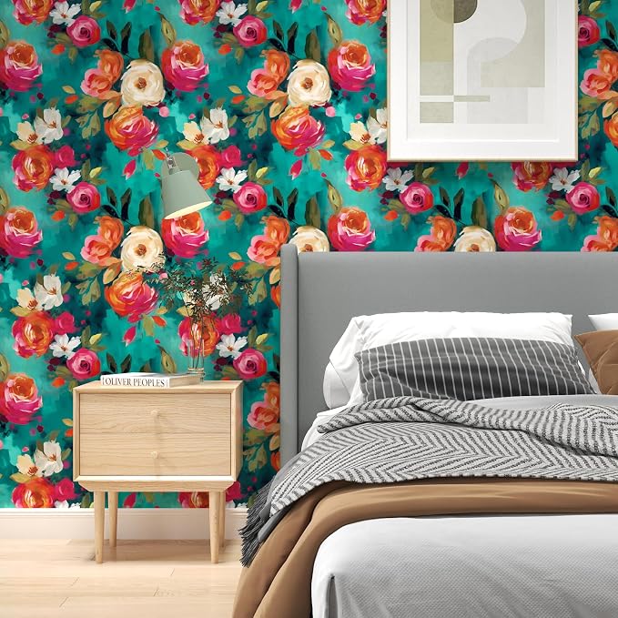 BOKEBEVE Watercolour Floral Peel and Stick Wallpaper Boho Vibrant Contact Paper - Image 6