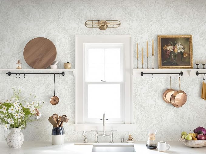 Ismoon Peel and Stick Wallpaper Vintage Floral Contact Paper Boho White and - Image 2