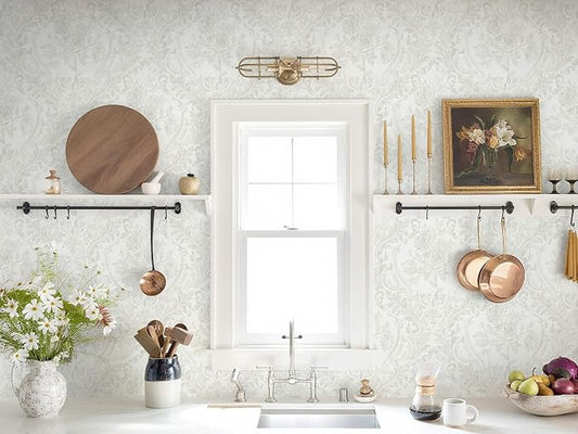 Ismoon Peel and Stick Wallpaper Vintage Floral Contact Paper Boho White and - Image 2