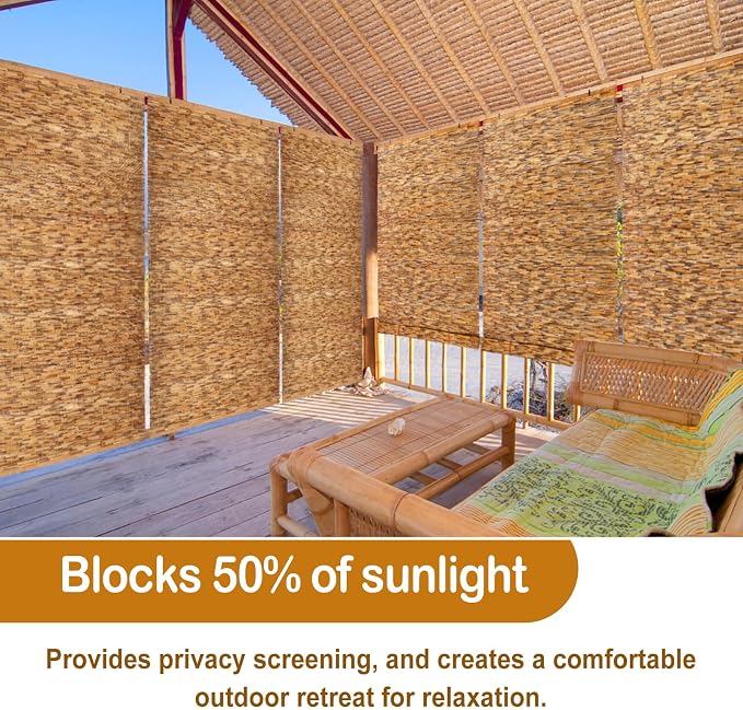DoubleFill 2 Pcs Bamboo Shades Outdoor Reed Roll Up Blinds 48 W x 72 H Blackout - Image 6