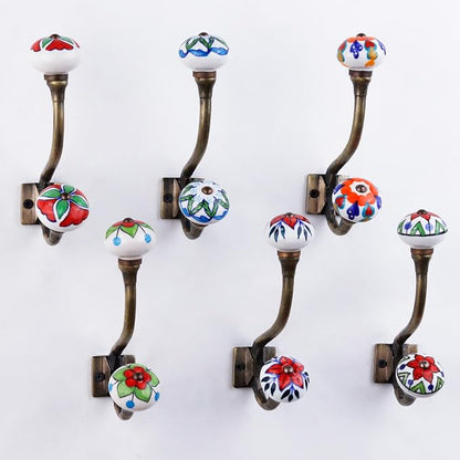 Indian Shelf Pack of 6 Heavy Duty Double Prong Multicolor Decorative Coat Hooks - Image 9