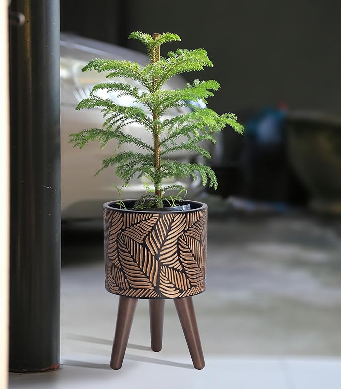 D'vine Dev 8 Inch Planter Pot with Stand, Mid-Century Tall Plant Pot with Legs for Indoor Plants, Small, Bronze/Grey, 88-L-A-6
