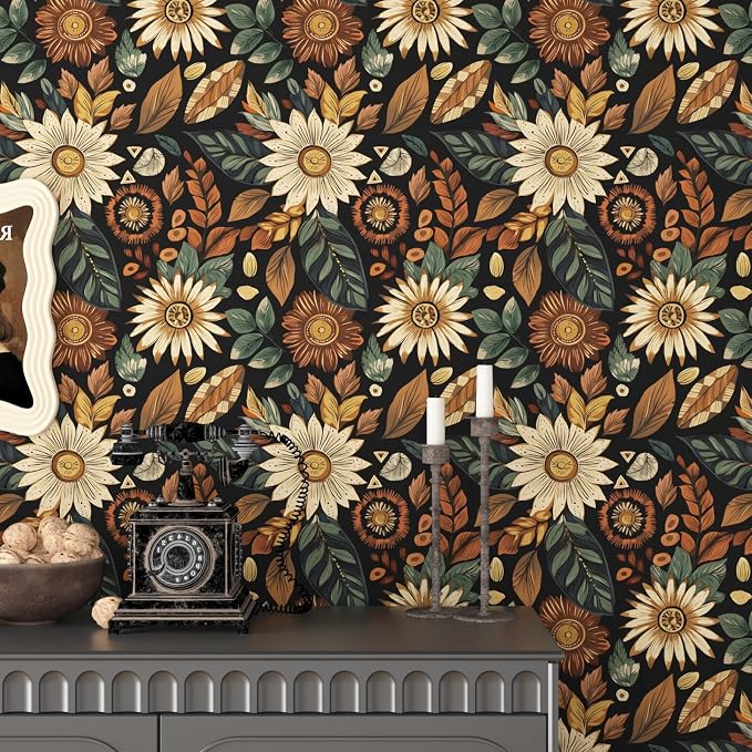Vintage Boho Wallpaper Peel and Stick, Retro Flower Botanical Wall Paper Self - Image 6