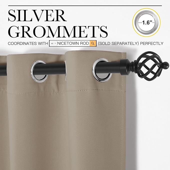 NICETOWN Taupe Blackout Curtains 102" Long, 2 Pieces - Image 3
