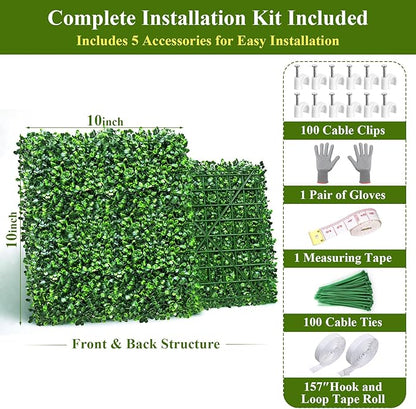 28Pcs Artificial Grass Wall Panels 10" x 10" Faux Boxwood Green Wall UV - Image 2