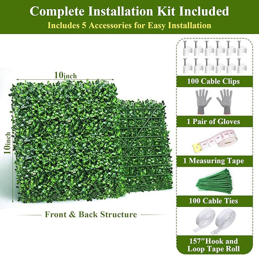 28Pcs Artificial Grass Wall Panels 10" x 10" Faux Boxwood Green Wall UV - Image 2