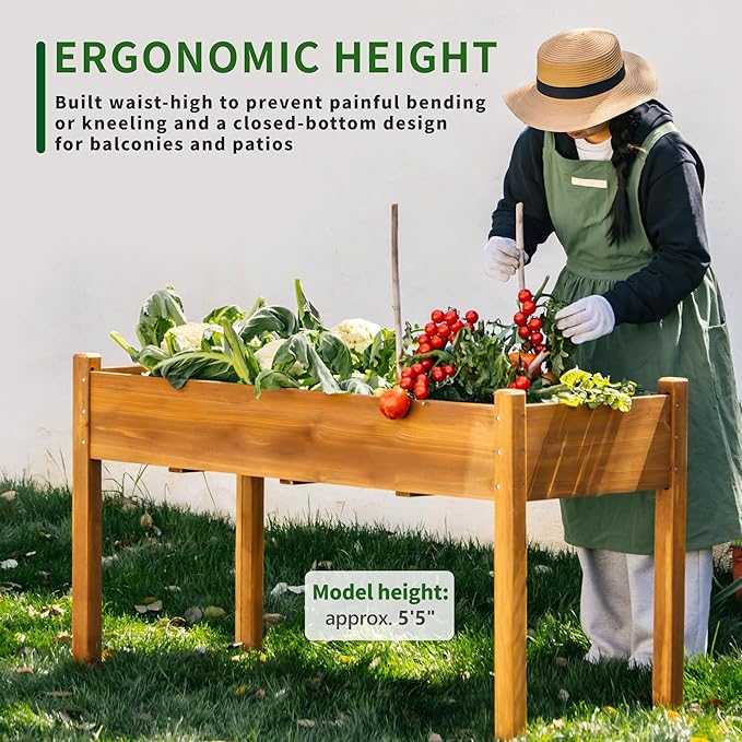 Premium Fir Wooden Raised Garden Bed with Four Legs for Backyard and Balcony Gardening,Suitable for Indoor and Outdoor use,49.5''×23.5''×30''