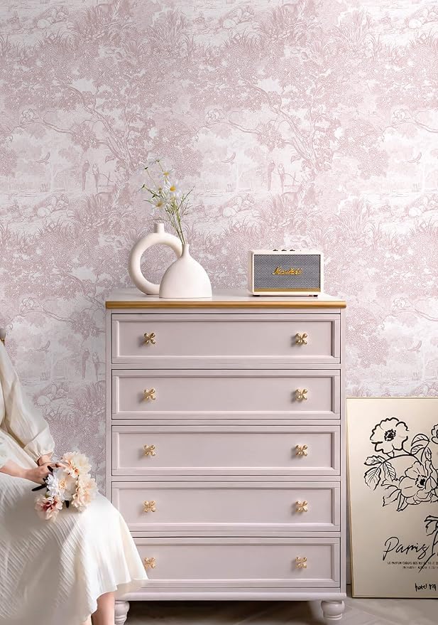 Heroad Peel and Stick Wallpaper Pink and White Vintage Forest Animals Floral - Image 4