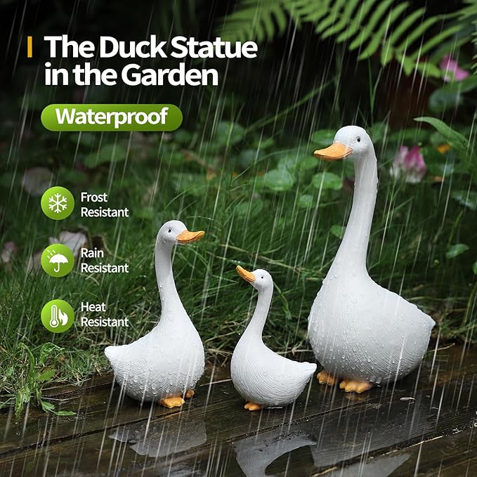 Resin Duck Figurines Set of 3 - Porch Goose Statue for Front Yard Decor, Outdoor Lawn Ornaments, Garden Ducks and Goose Decorations, Perfect Yard Goose Decor and Duck Decoy for Garden Animals Theme