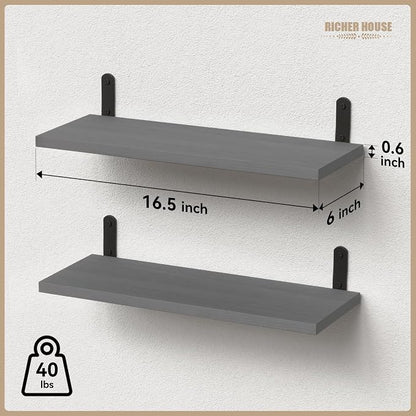 RICHER HOUSE Rustic Wood Bathroom Shelves Set of 2, Farmhouse Style Floating - Image 3