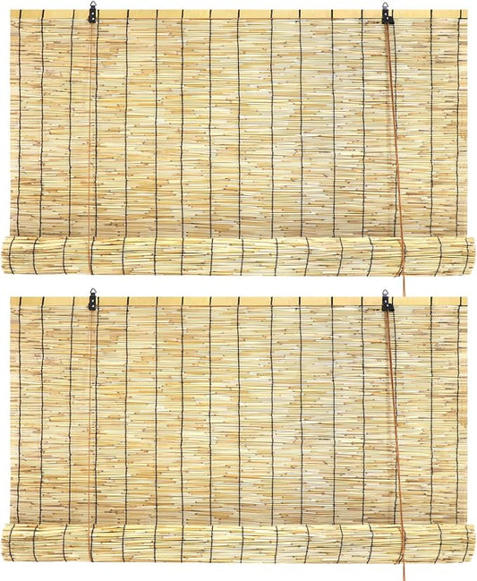 Bamboo Roll Up Shades 2 Pack, Reed Roller Blinds 47" W x 71" H, Natural Light - Image 2