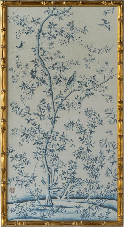 HongFengtang Chinese Rice Paper Print China Flower And Bird Bamboo Frame 19.5 X by Hongfengtang