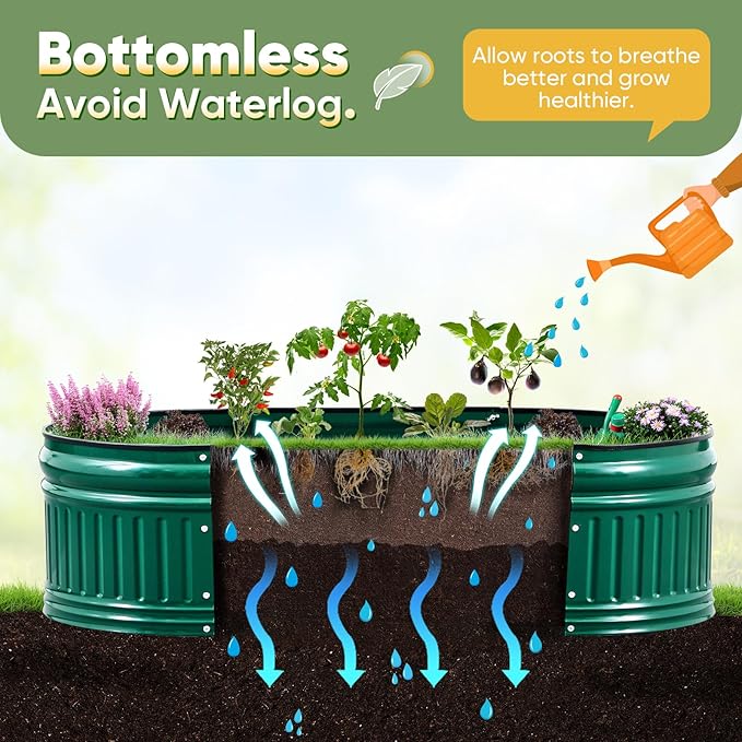 KING BIRD Raised Garden Bed Kit 2025 Upgraded Modular DIY Galvanized Planter Garden Box Outdoor for Gardening, Vegetables, Flowers, Elegant Roman Column Design, 94x24x12 in, Dark Green