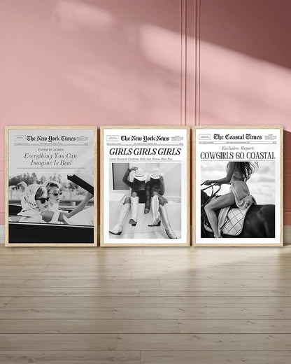 iHery Girls Just Wanna Have Fun Framed Trendy Cowgirl NewsPaper Wall Art - Image 7