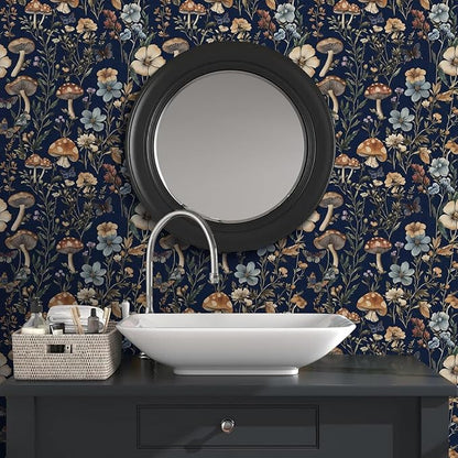 Froluya Mushroom Peel and Stick Wallpaper Dark Floral Contact Paper 16.9" x - Image 2