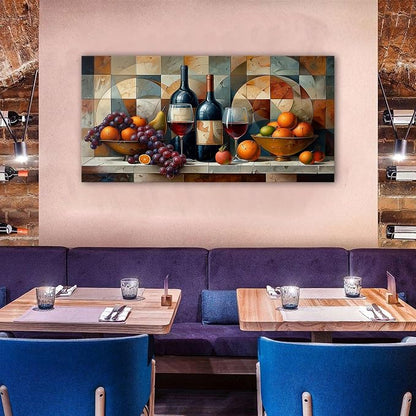AIYISU Abstract Kitchen Wall Art Geometric Wall Decor Red Wine Glass Fruits - Image 5