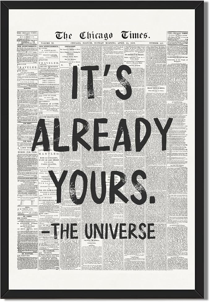 Framed Black And White Retro Newspaper Wall Art ItS Already Yours Universe by Unknown