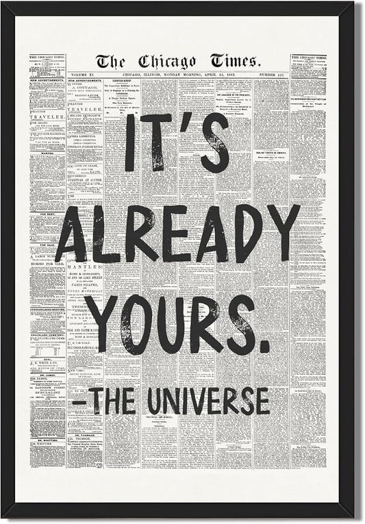 Framed Black And White Retro Newspaper Wall Art ItS Already Yours Universe by Unknown