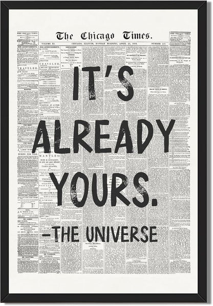 Framed Black And White Retro Newspaper Wall Art ItS Already Yours Universe by Unknown