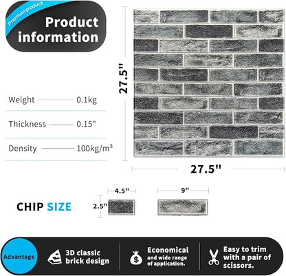 Art3d 10-Pack 52.5 Sq.Ft Faux Brick 3D Wall Panels Peel and Stick in Stone Ash - Image 6