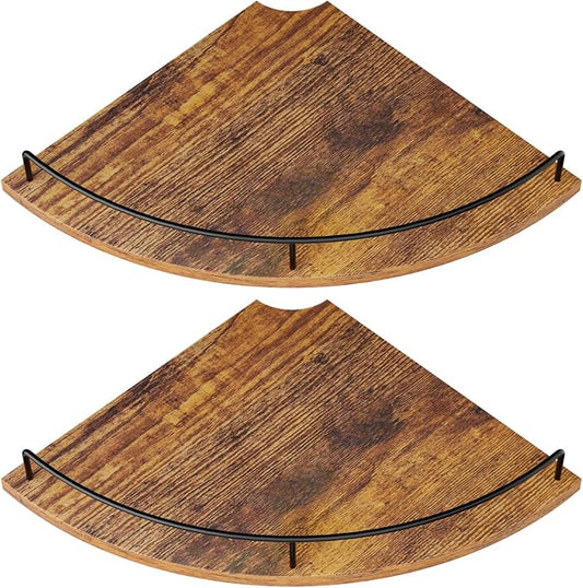 Corner Floating Shelves, Rustic Brown Wood, Wall Mount Storage by FNBAR
