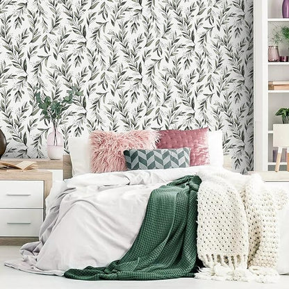 Livebor Green Leaf Peel and Stick Wallpaper Olive Leaf Contact Paper 17.7inch x - Image 2
