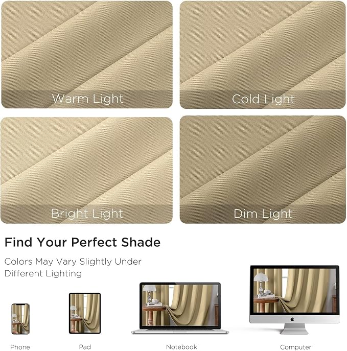 CUCRAF Beige Blackout Curtains 96 inch Length 2 Panels Set, Rod Pocket Room - Image 4