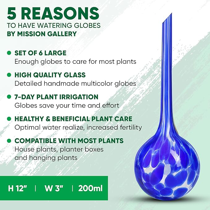 Plant Watering Globes Set of 6 - Large Self Watering Globes for Indoor & Outdoor Plants - Multicolored, Automatic, Glass Watering Bulbs for Daily Use, Plant Watering Devices