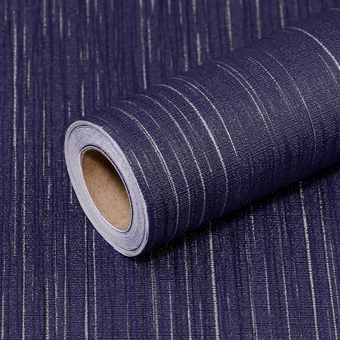 Navy Blue Grasscloth Peel and Stick Wallpaper Texture Contact Paper 15.7"x120" by Qianglive