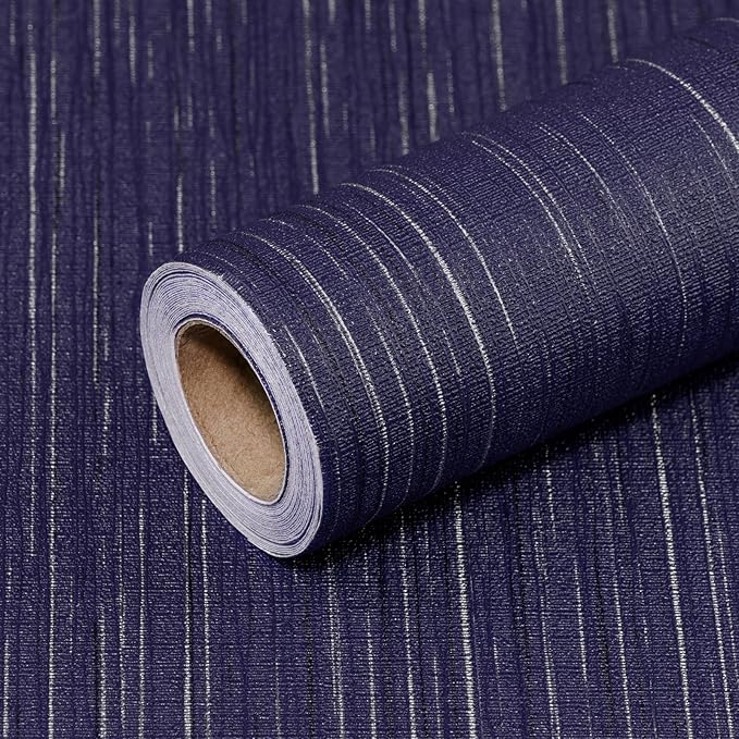 Navy Blue Grasscloth Peel and Stick Wallpaper Texture Contact Paper 23.6"x480" by Qianglive
